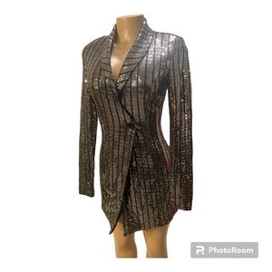 Silver sequins party dress blazer style for women size: small